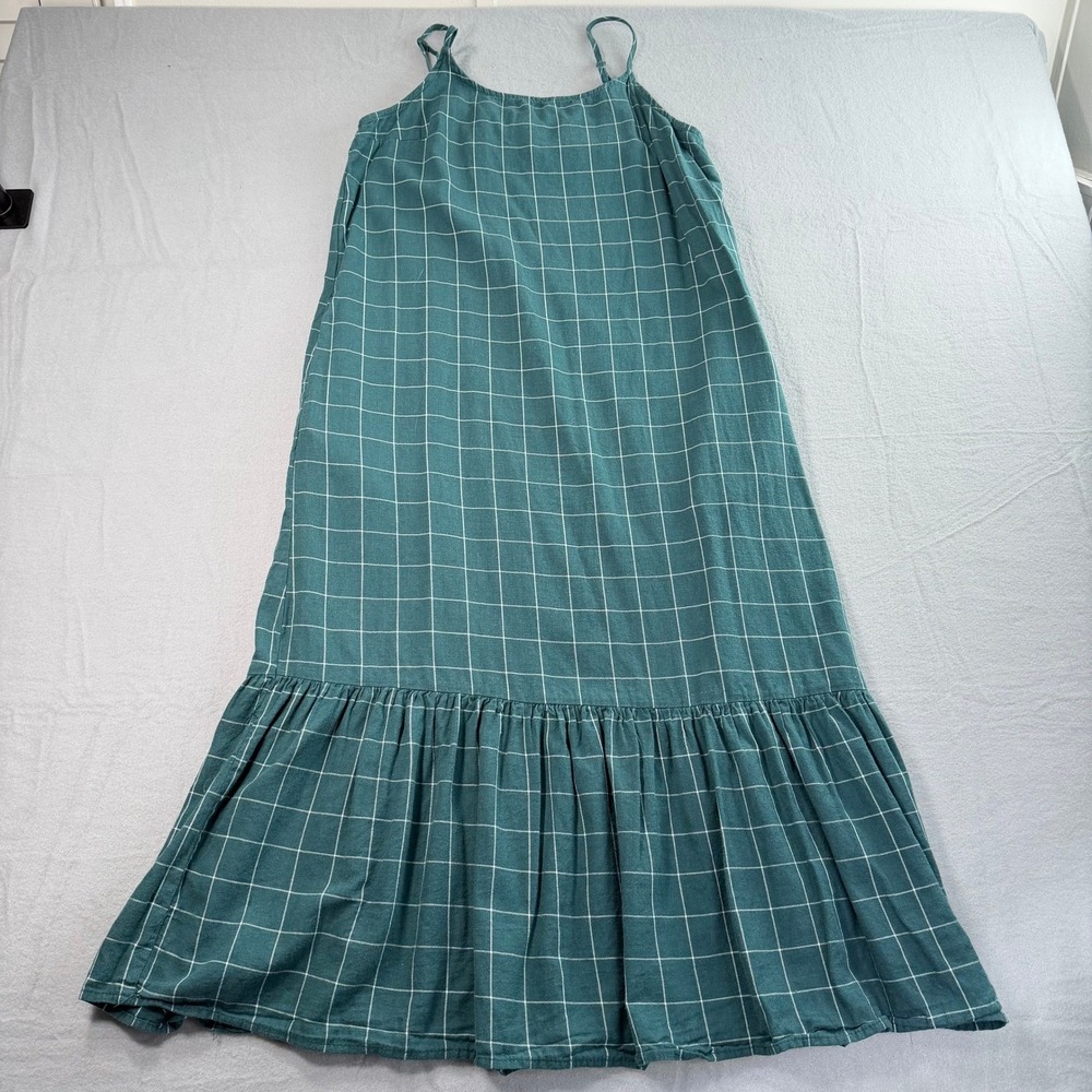 Cottagecore Windowpane Maxi Dress Women Small Teal Tiered Boho Summer - Picture 2 of 6